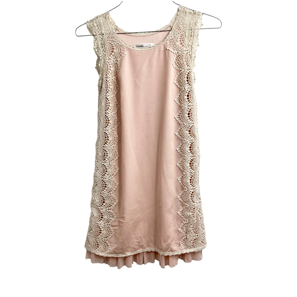 Kensie Soft Pink Crochet Lace Detail Dress Knee Length Dress